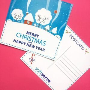 Печать открыток, изготовление поздравительных открыток для компании «soft serve»