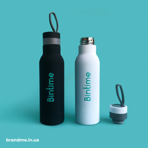 Термобутылки с нанесением логотипа и покрытием soft-touch для компании Bintime