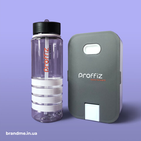 Бутылки для воды и ланчбоксы с УФ-печатью логотипа для IT-компании Proffiz