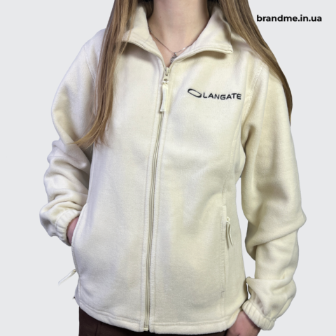 Світла флісова кофта з вишитим логотипом LANGATE на грудях