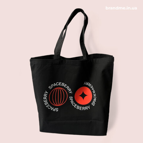 Чорна брендована сумка з логотипом Spaceberry і графічним принтом