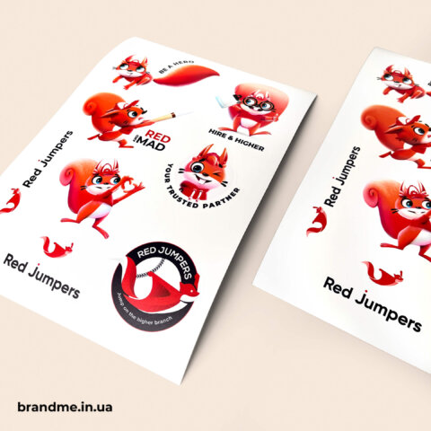 Брендированный стикерпак Red Jumpers с фирменными персонажами и логотипом