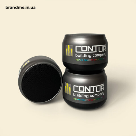 Стильні бездротові колонки з логотипом Contur Building Company, друк на корпусі