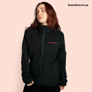 Чорна флісова кофта з вишитим логотипом Моршинська на грудях