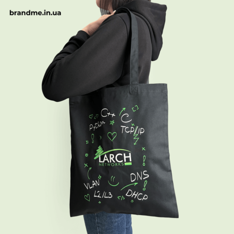 Черная эко сумка с логотипом LARCH NETWORKS