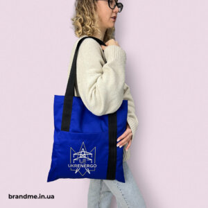 Синій шопер з логотипом UKRENERGO та контрастними чорними ручками