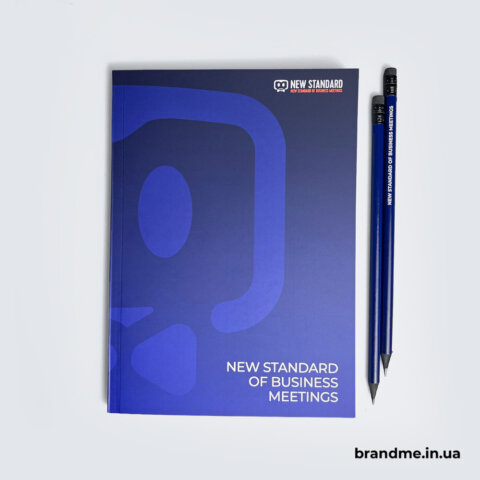 Брендированный блокнот и карандаш NEW STANDARD синего цвета для офиса и бизнес-встреч