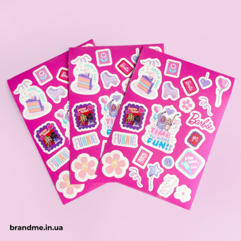 Стикерпак Barbie с цветными тематическими наклейками на розовом фоне для декора и творчества